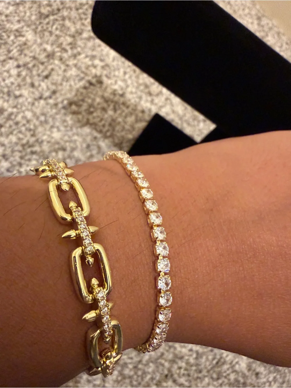 Gold Plated Tennis & Chain Bracelet Stack Set CZ 7”